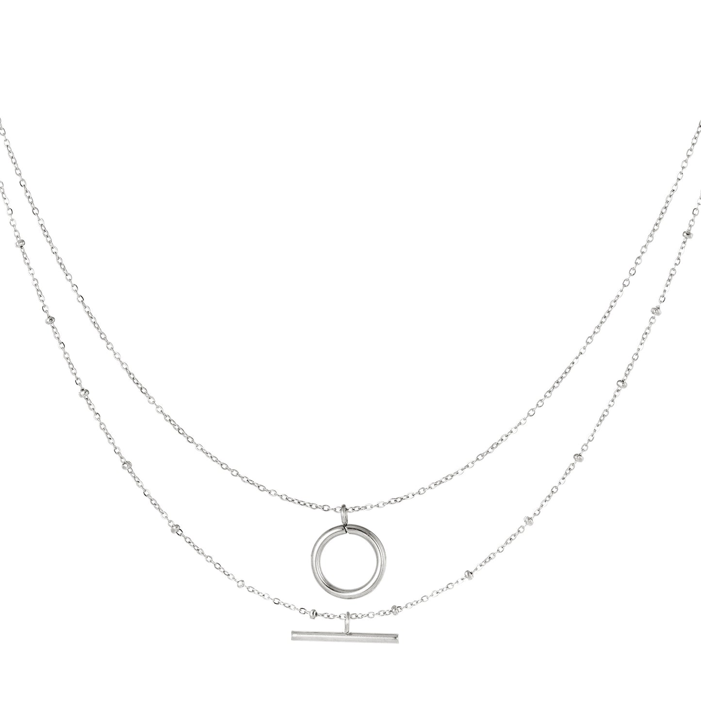 Dubbele Ketting geometrische vormen - Zilver