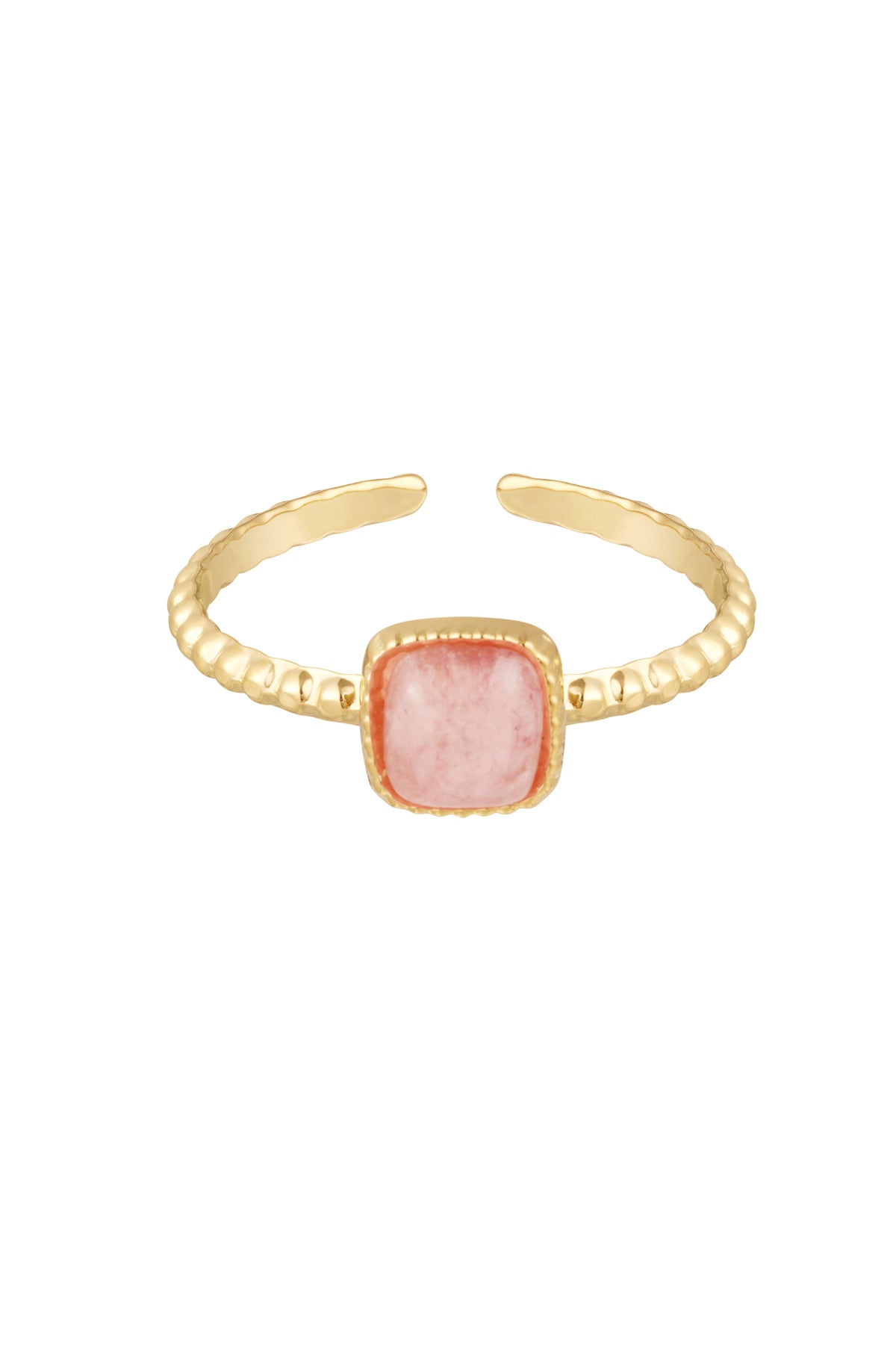 Sierlijke ring met vierkant steentje - roze