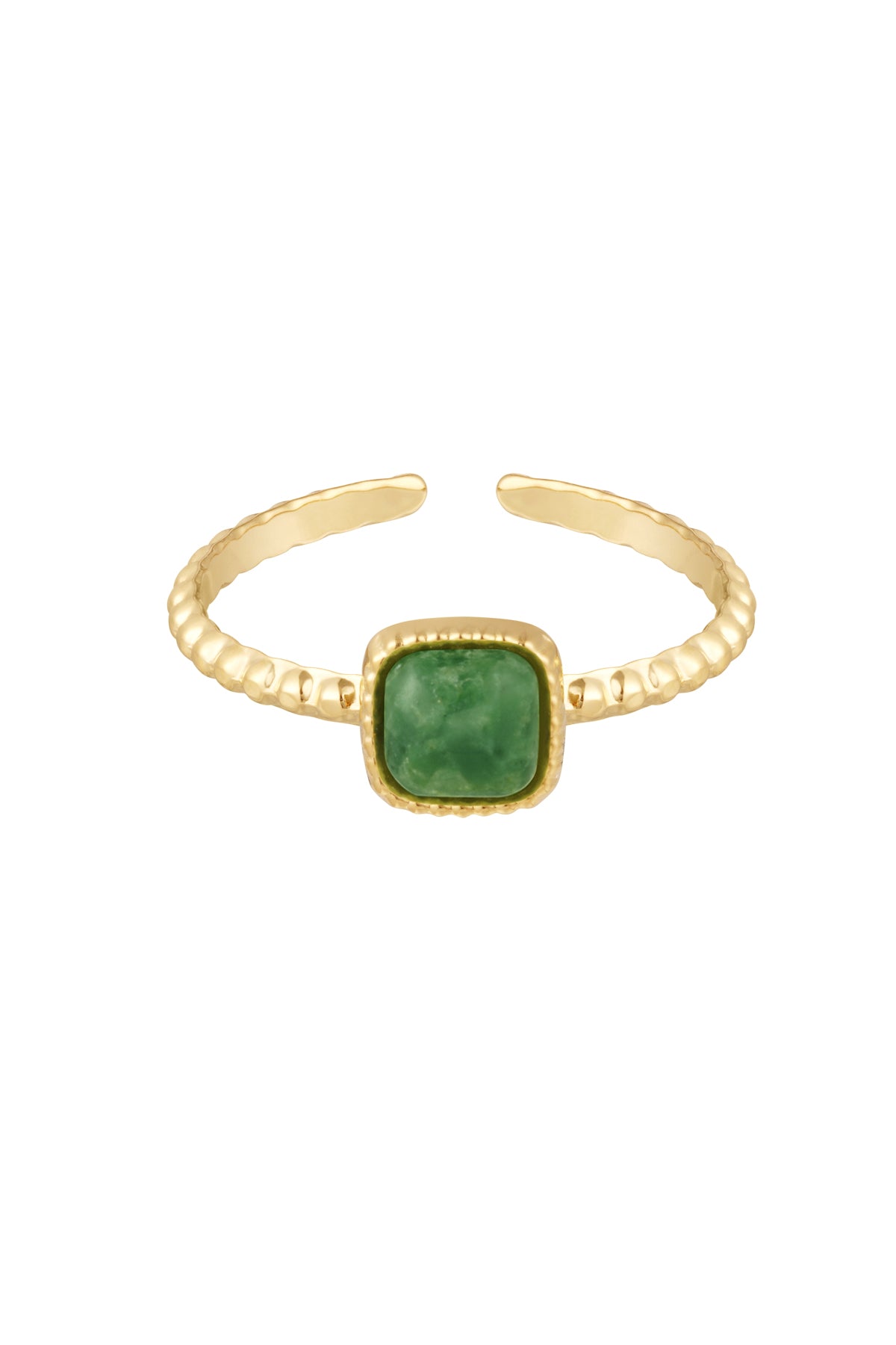 Sierlijke ring met vierkant steentje - groen