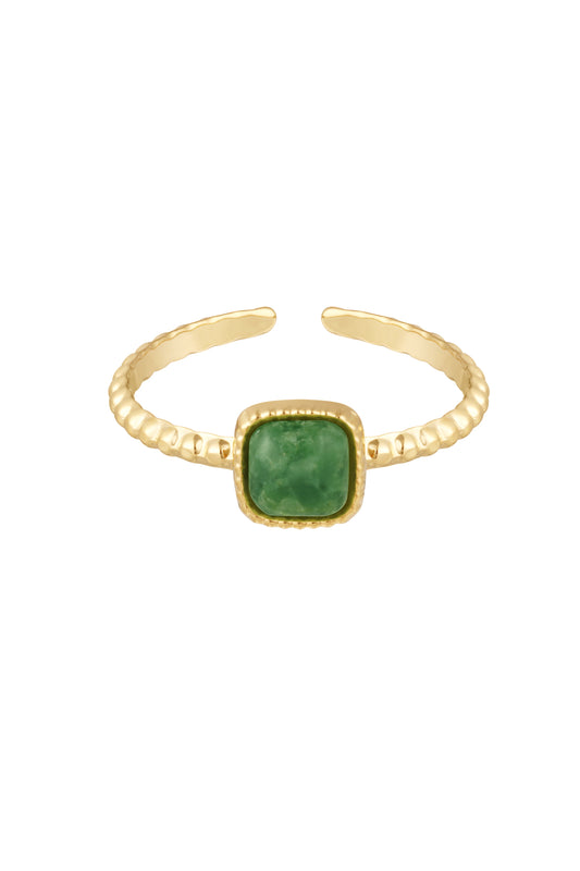 Sierlijke ring met vierkant steentje - groen